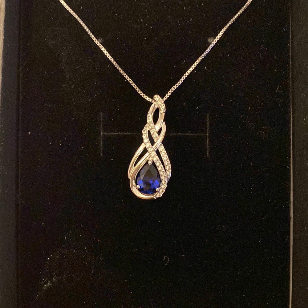 Brand new lab created sapphire necklace in box